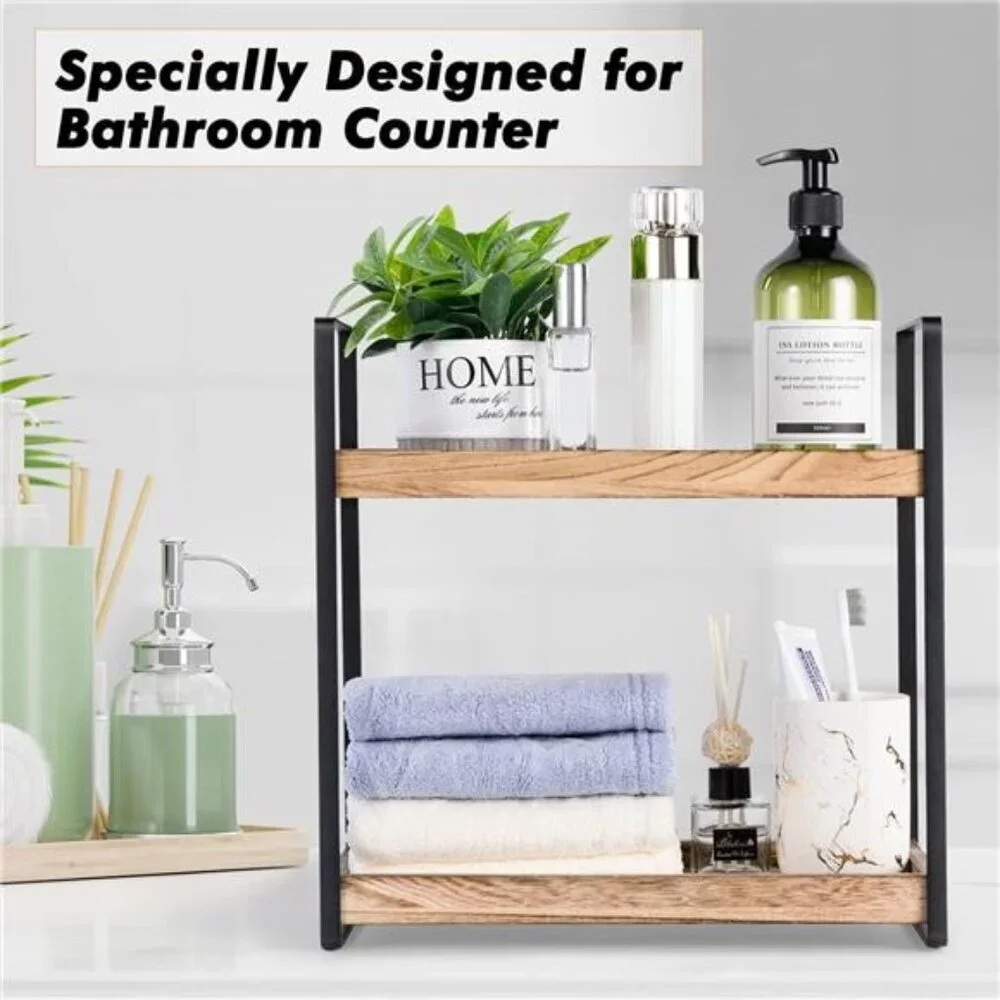 2Tier Countertop Organizer for Bathroom Counter Wood Bathroom Counter Organizers